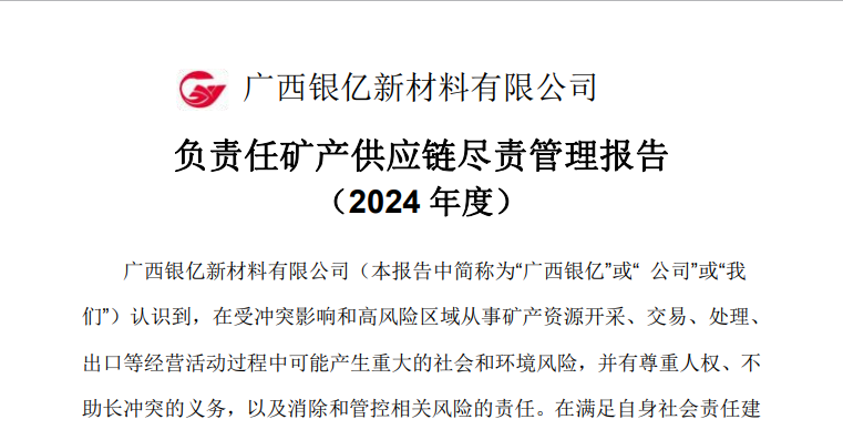 負責任礦產(chǎn)供應鏈盡責管理報告（2024年度）